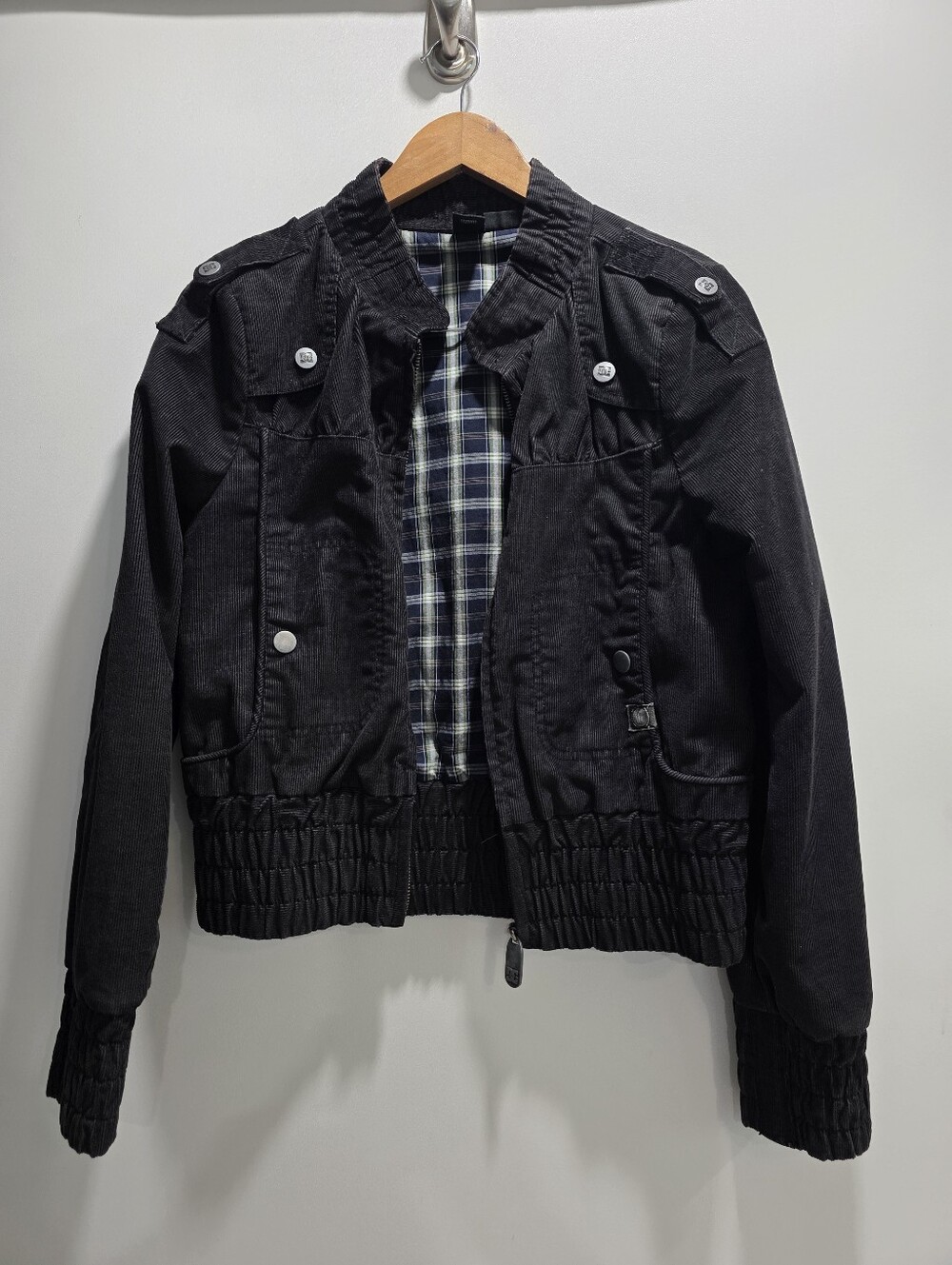 Vintage DC Womens Full Zip Corduroy Moto Jacket Full Zip Faded Black Size M
